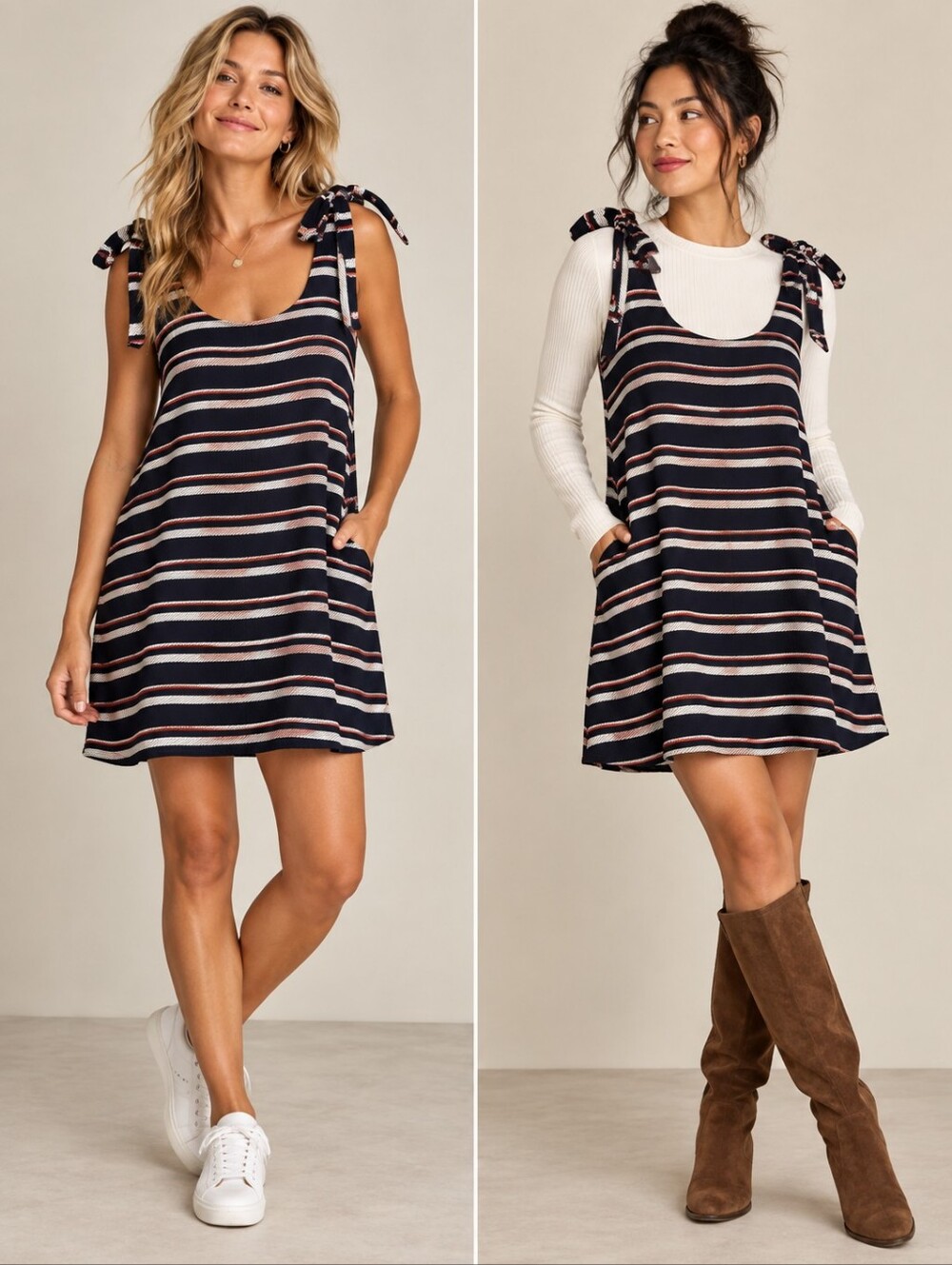 ❤️ NEWBURY KUSTOM TIE SHOULDER MINI SHIFT DRESS WITH POCKETS, SMALL